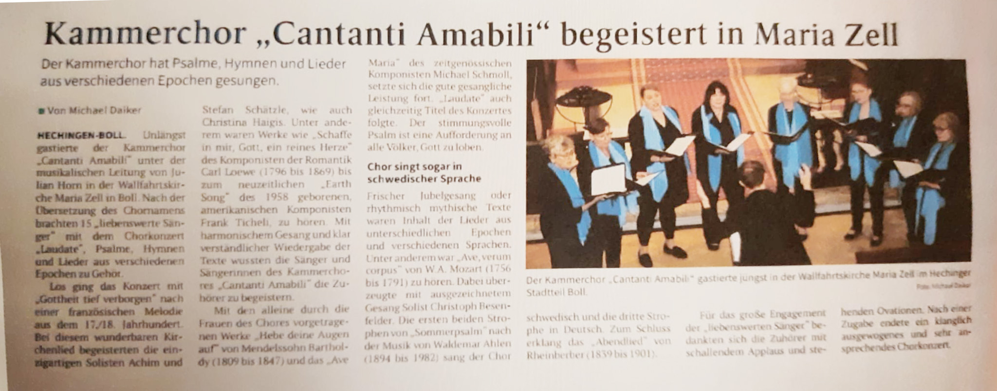 Pressebericht - Kammerchor Cantanti Amabili begeistert in Maria Zell - 2025
