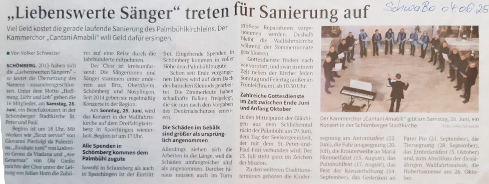 Pressebericht - Liebenswerte Sänger treten für Sanierung auf - Schwarzwaldbote 4.6.2025